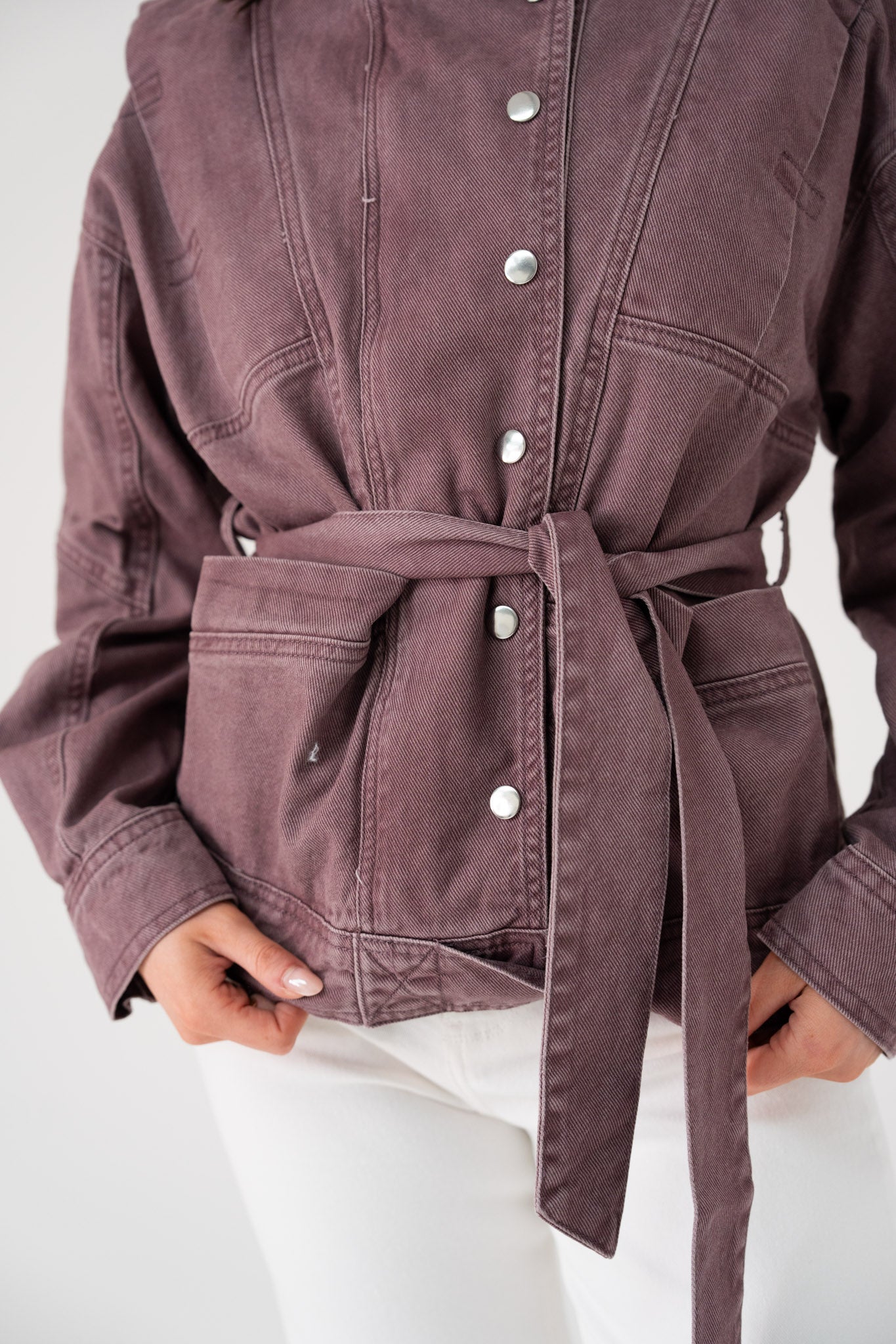Cora Tie Waist Jacket In Prune