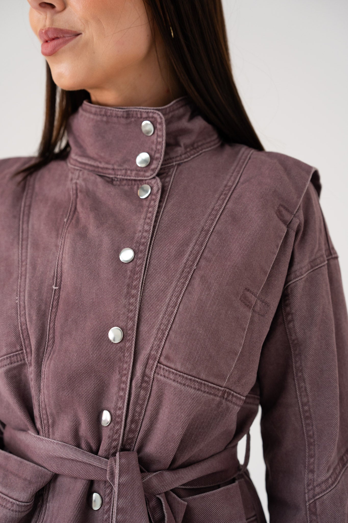 Cora Tie Waist Jacket In Prune