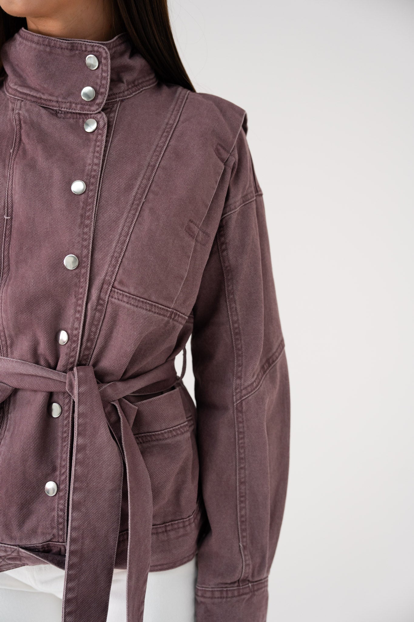 Cora Tie Waist Jacket In Prune