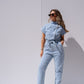Cora Tie Waist Jumpsuit In Light Wash