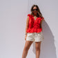 Cora V-Neck Ruffle Blouse In Red