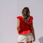 Cora V-Neck Ruffle Blouse In Red
