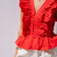 Cora V-Neck Ruffle Blouse In Red