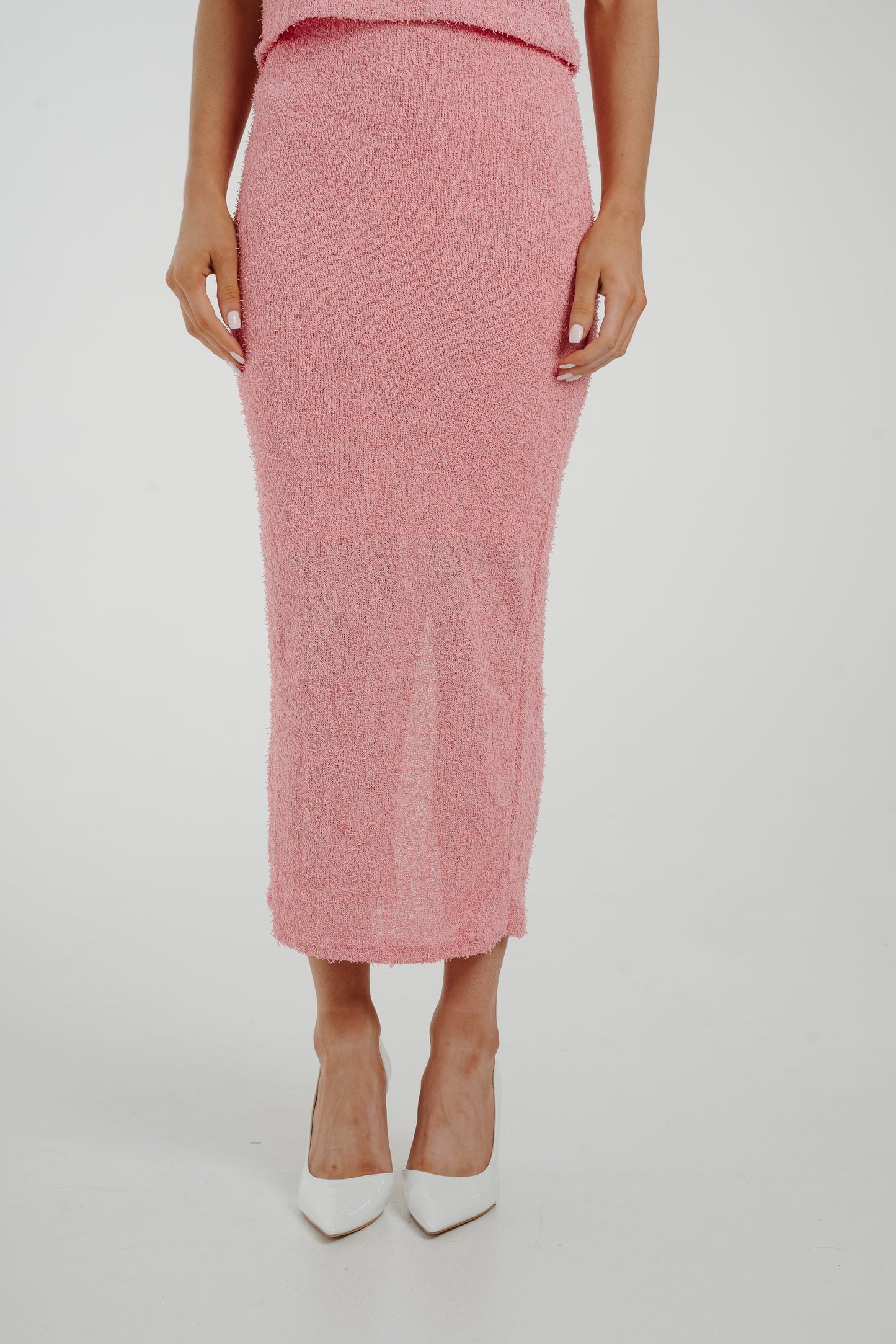 Elsa Textured Midi Skirt In Pink