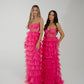 Holly Strapless Tulle Maxi Dress In Fuchsia