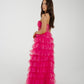Holly Strapless Tulle Maxi Dress In Fuchsia