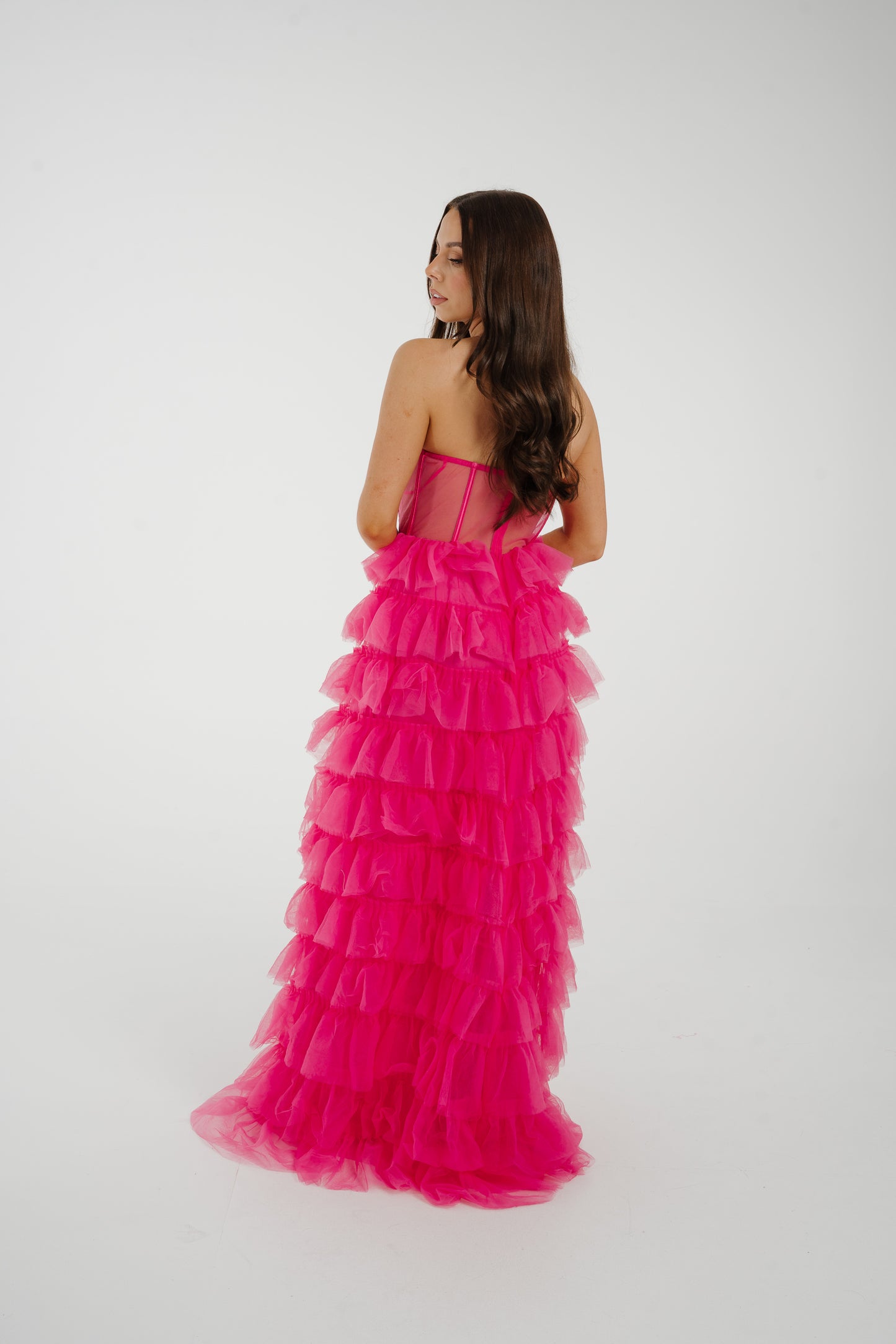 Holly Strapless Tulle Maxi Dress In Fuchsia