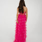 Holly Strapless Tulle Maxi Dress In Fuchsia