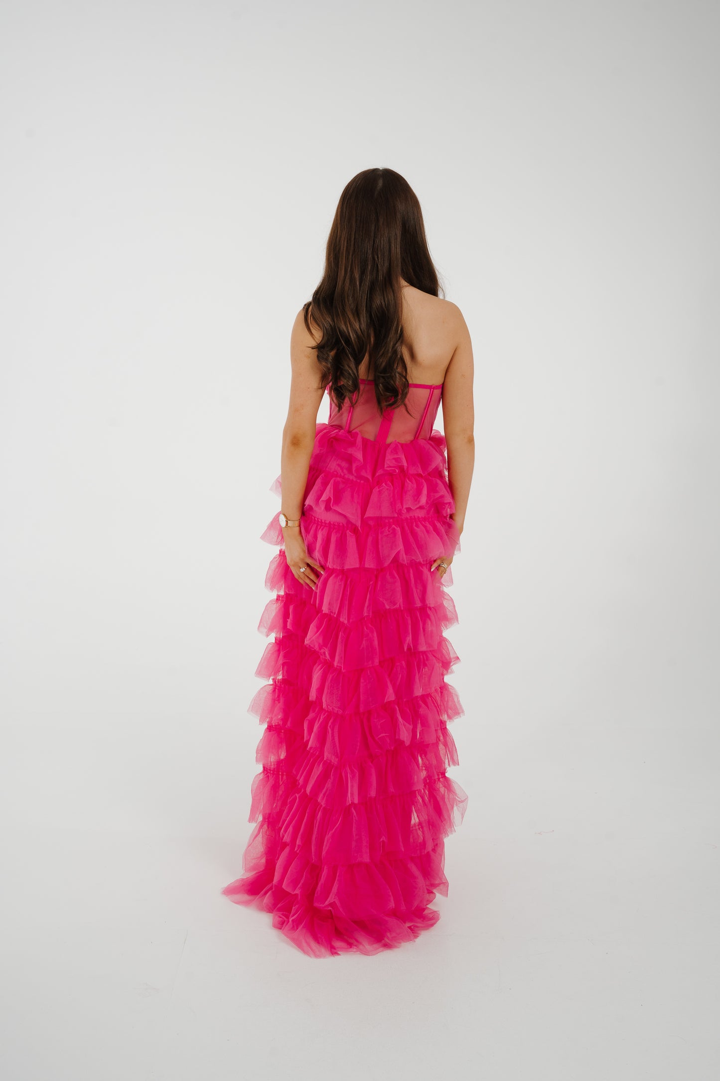 Holly Strapless Tulle Maxi Dress In Fuchsia