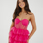 Holly Strapless Tulle Maxi Dress In Fuchsia