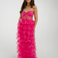 Holly Strapless Tulle Maxi Dress In Fuchsia