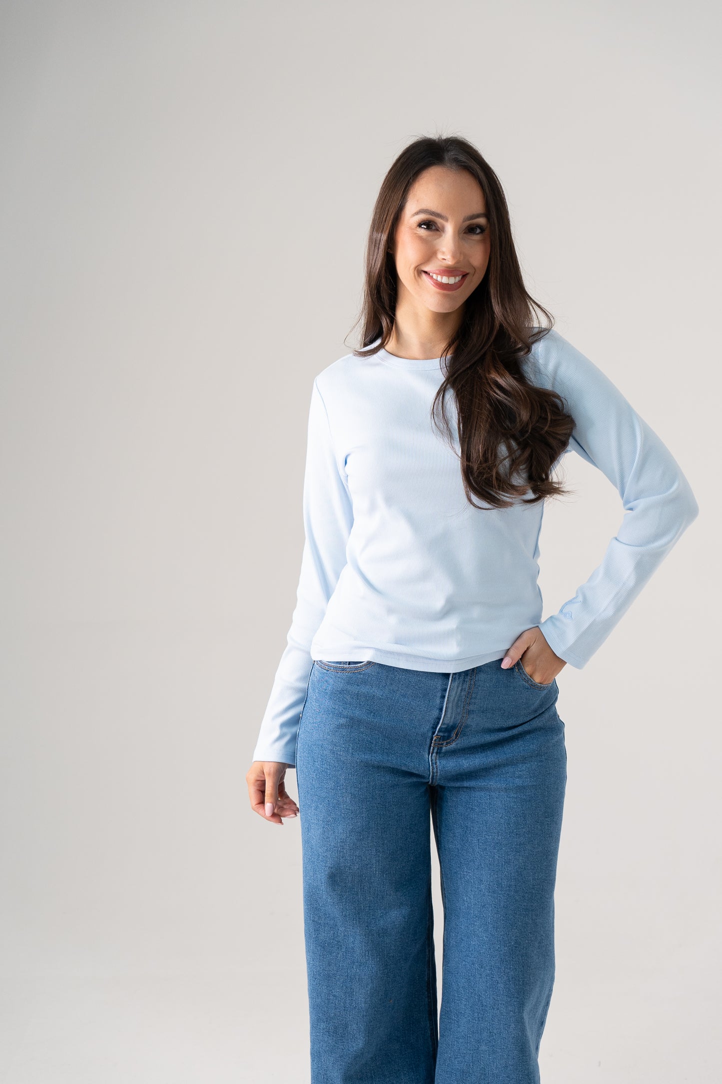 Love Laura Long Sleeve Ribbed Base Top In Blue