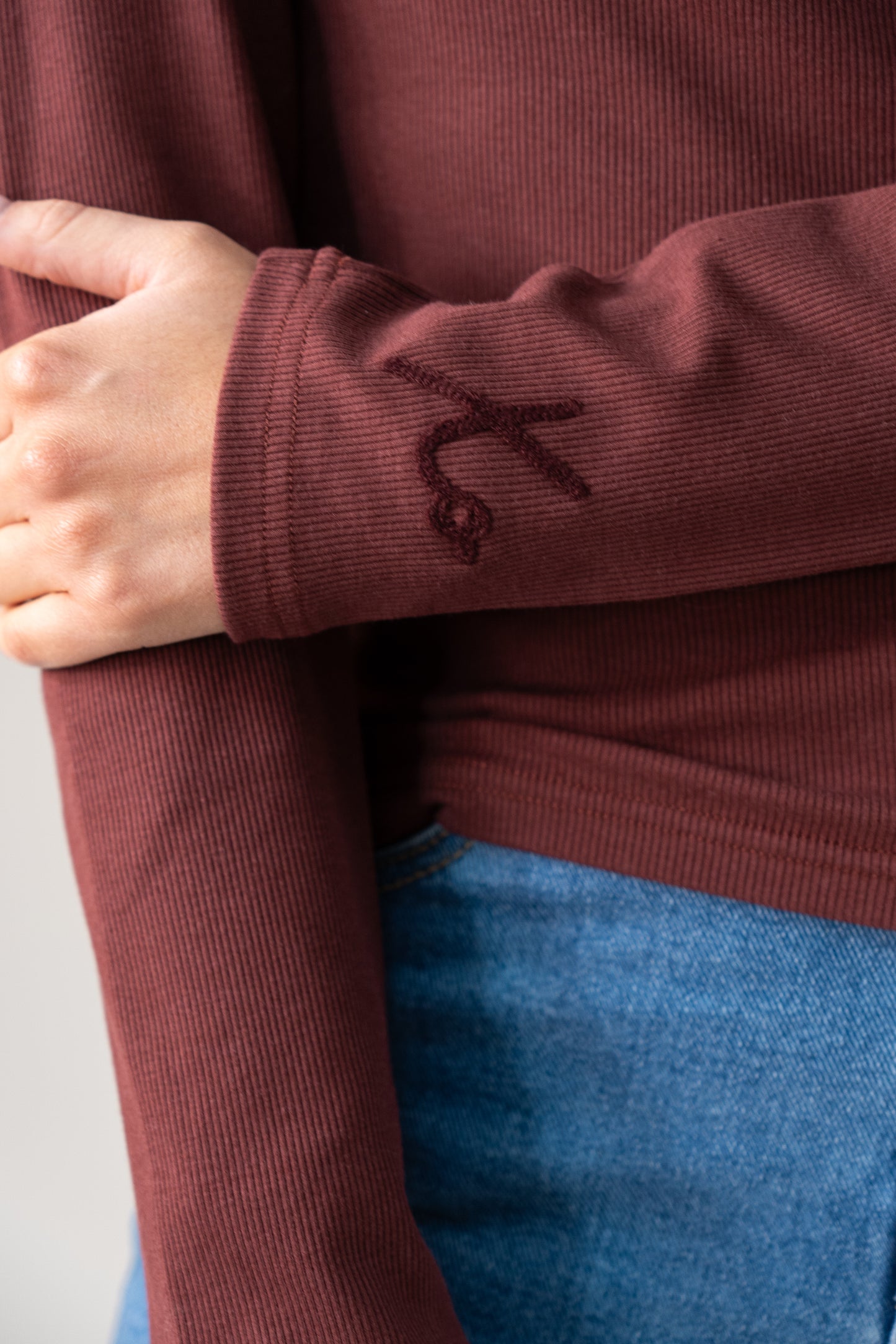 Love Laura Long Sleeve Ribbed Base Top In Burgundy