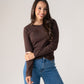 Love Laura Long Sleeve Ribbed Base Top In Chocolate
