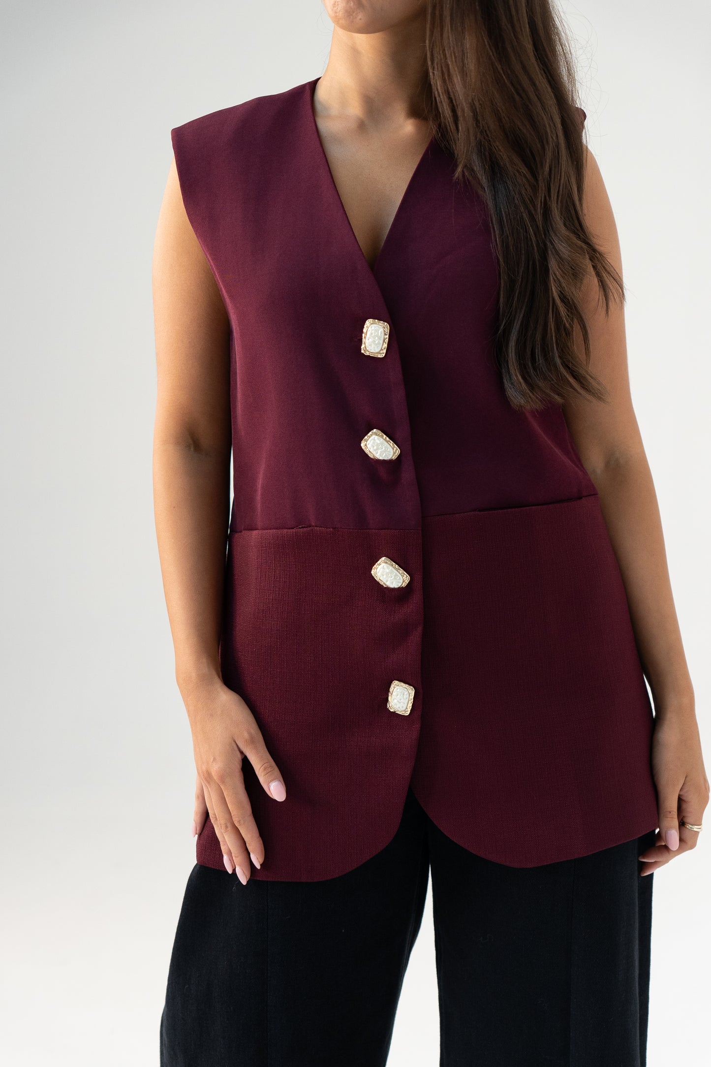 Love Laura Longline Waistcoat In Burgundy