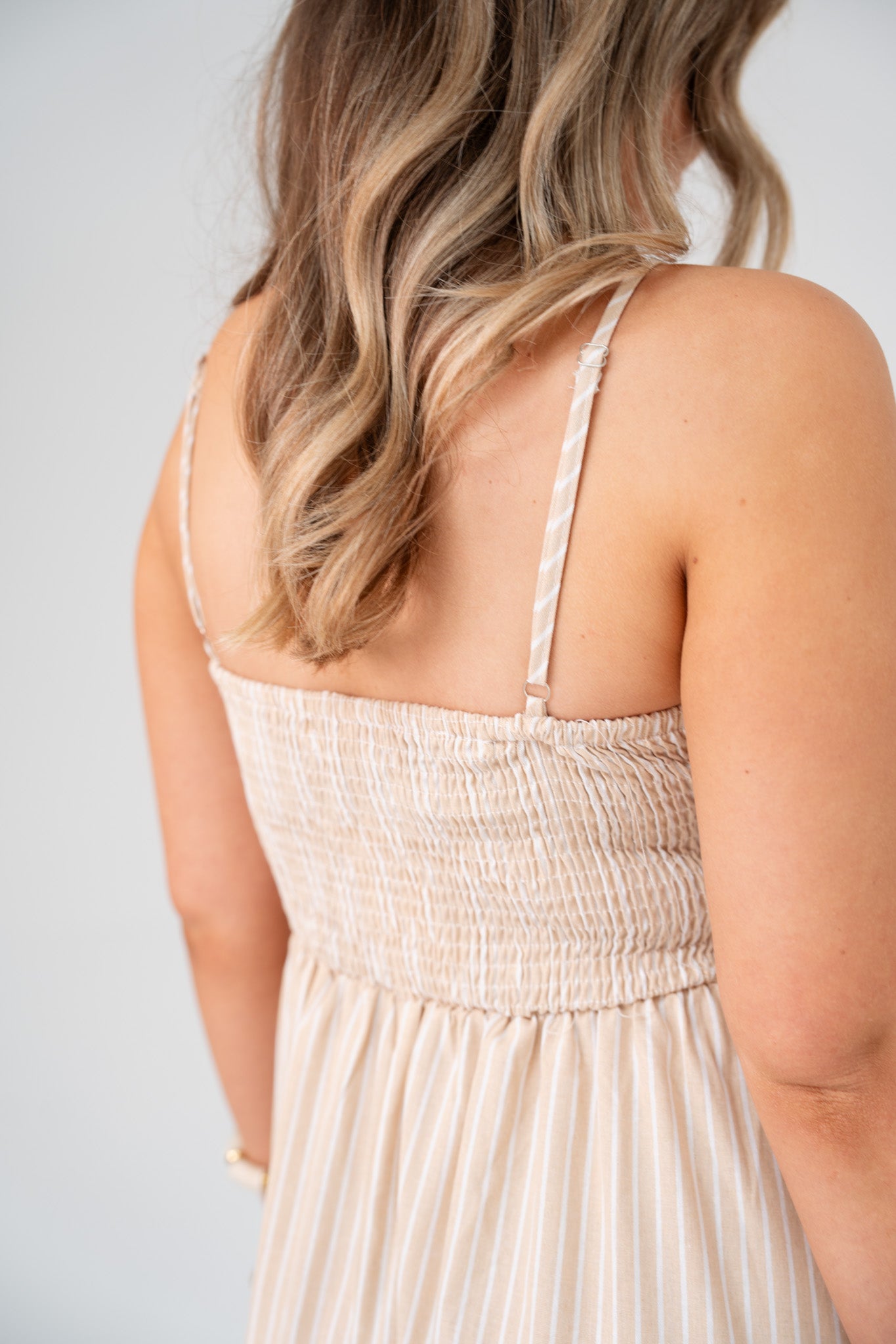 Holly Cord Detail Pinstripe Dress In Neutral