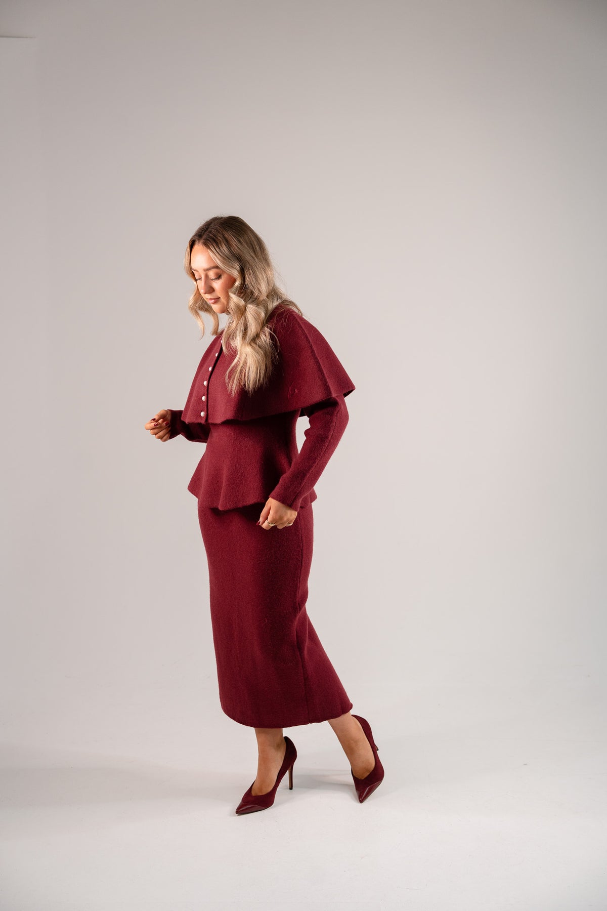 Love Laura Knit Peplum Top In Burgundy