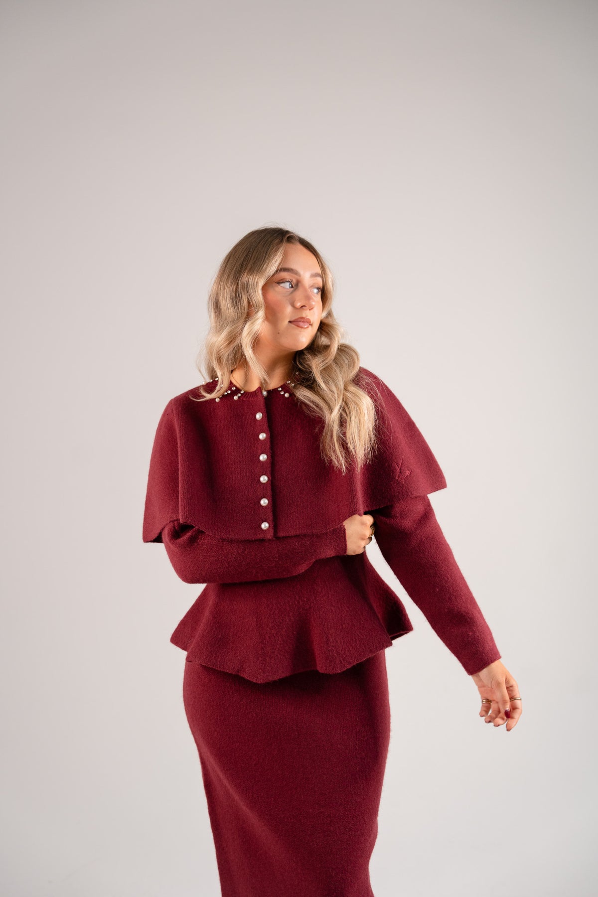Love Laura Knit Peplum Top In Burgundy