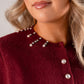 Love Laura Knit Cape With Pearls In Burgundy