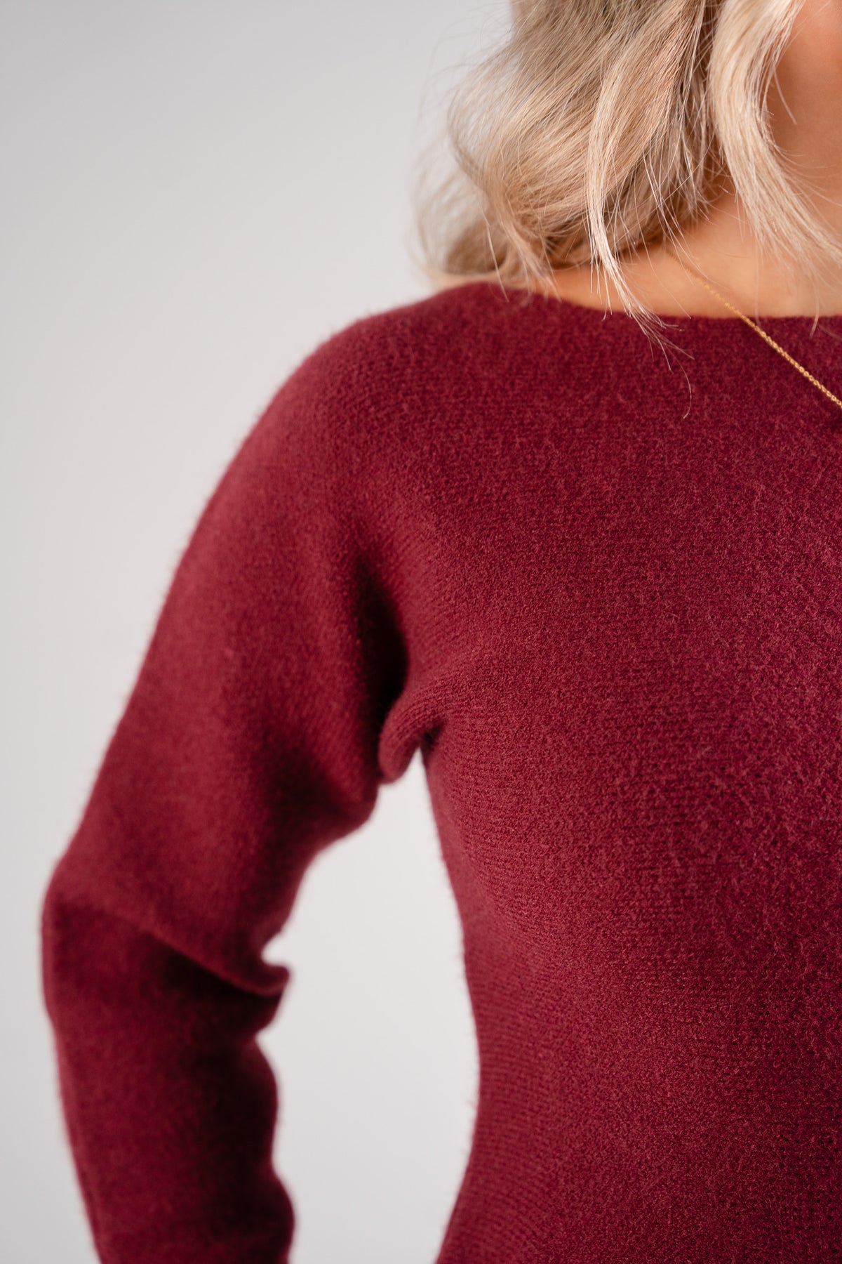 Love Laura Knit Peplum Top In Burgundy