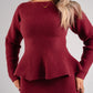 Love Laura Knit Peplum Top In Burgundy
