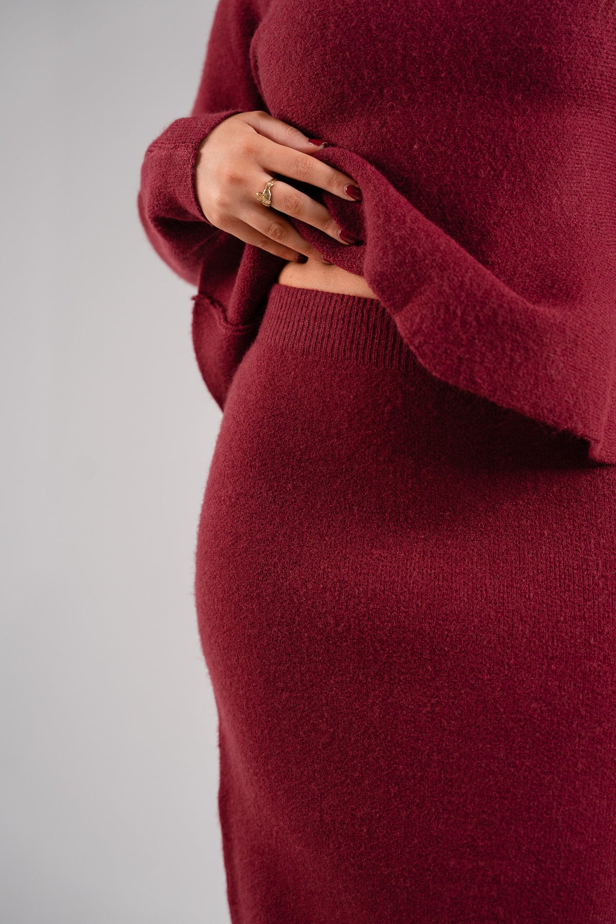 Love Laura Knit Midi Skirt In Burgundy