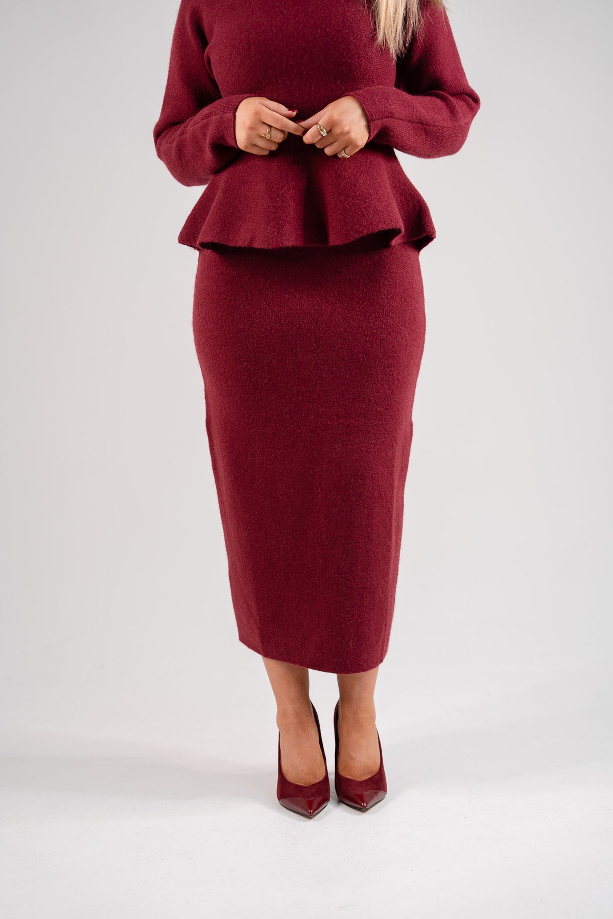 Love Laura Knit Midi Skirt In Burgundy