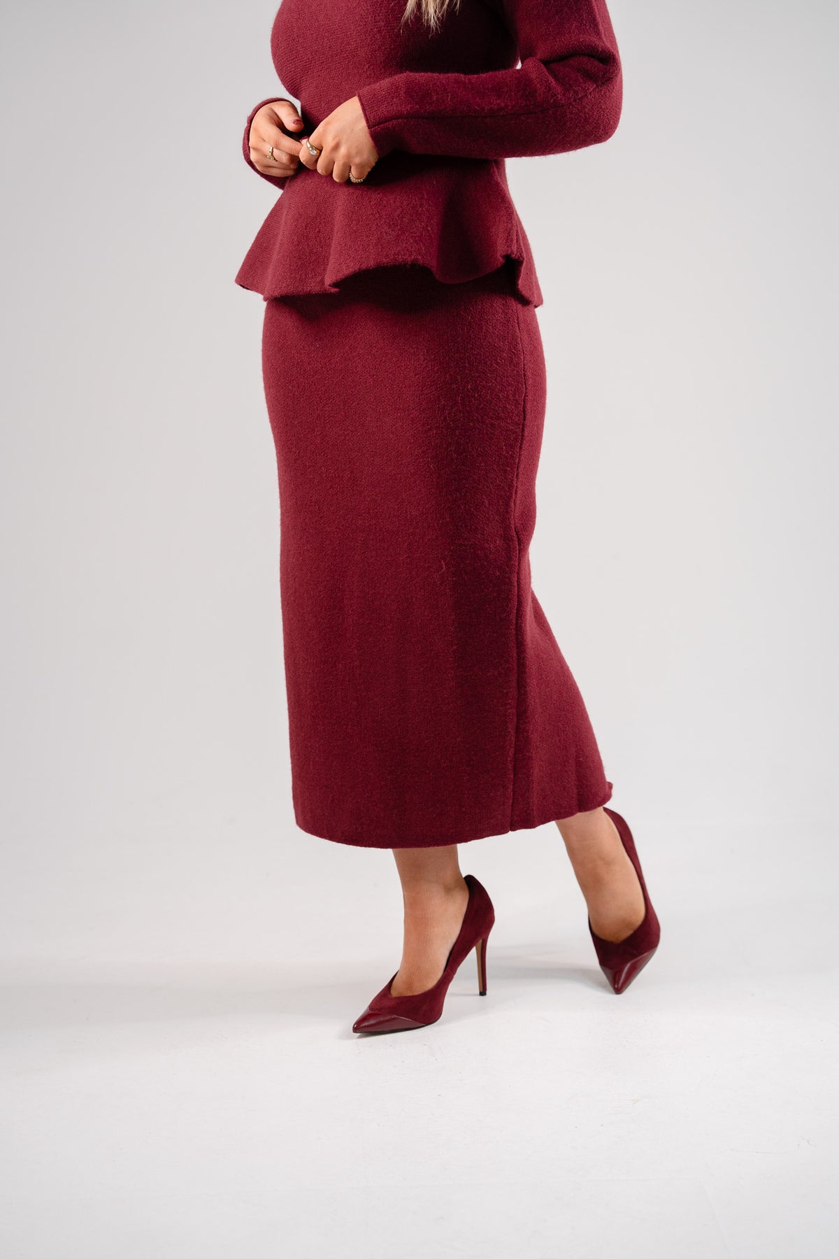 Love Laura Knit Midi Skirt In Burgundy