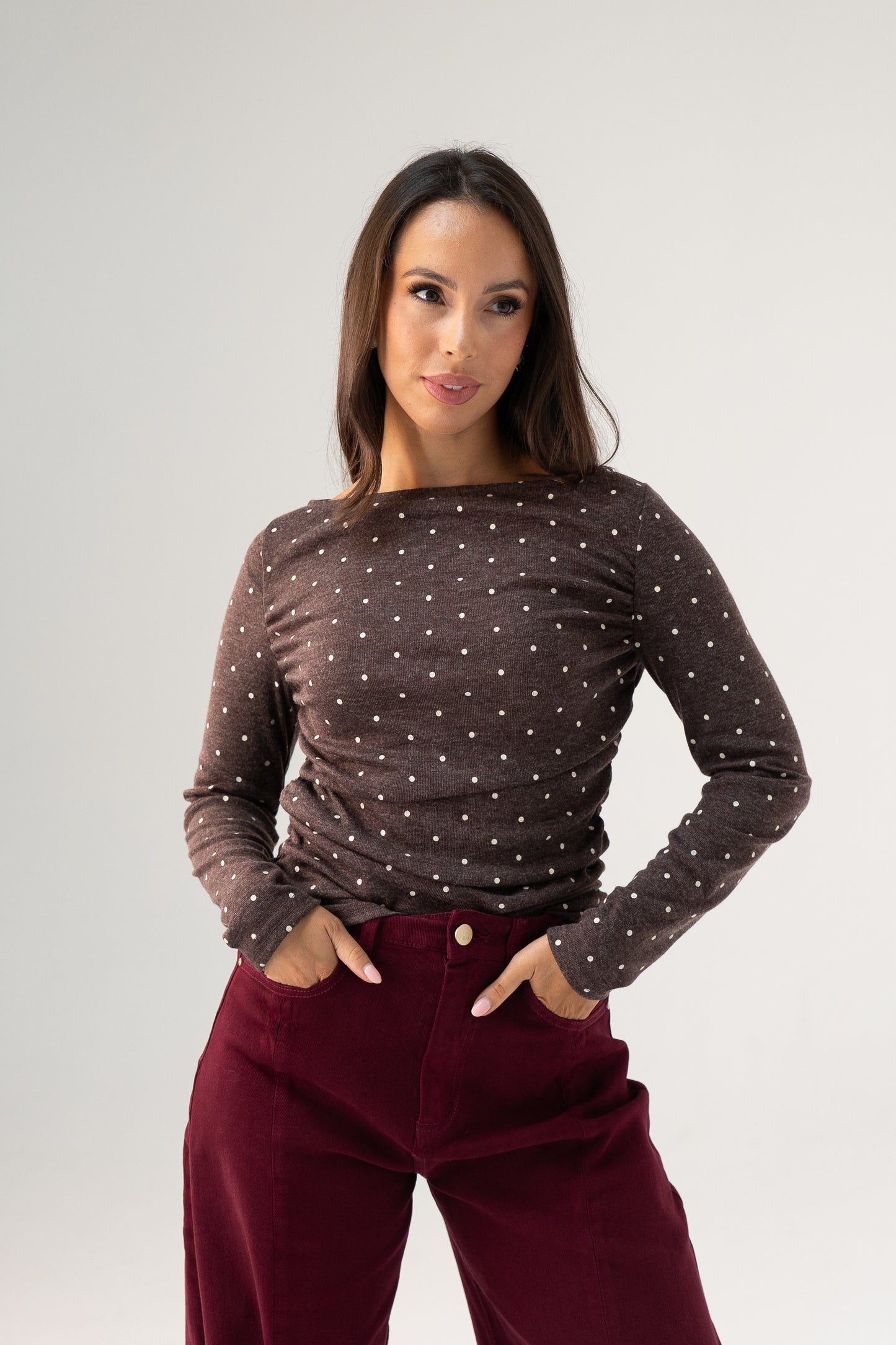 Millie Polka Dot Top In Chocolate