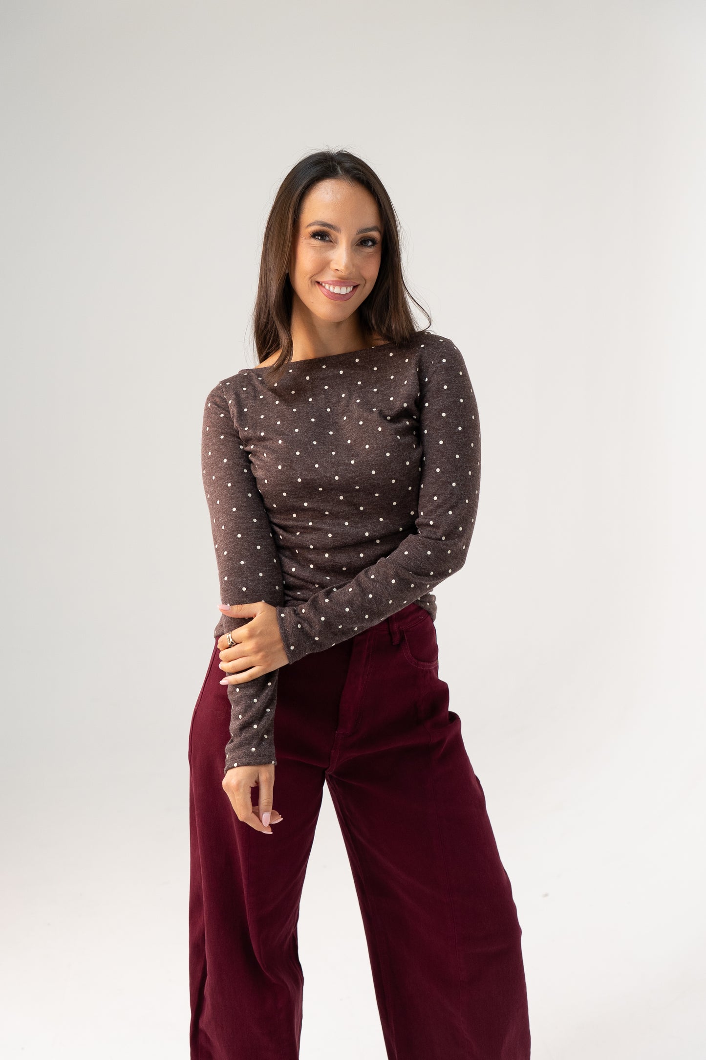 Millie Polka Dot Top In Chocolate