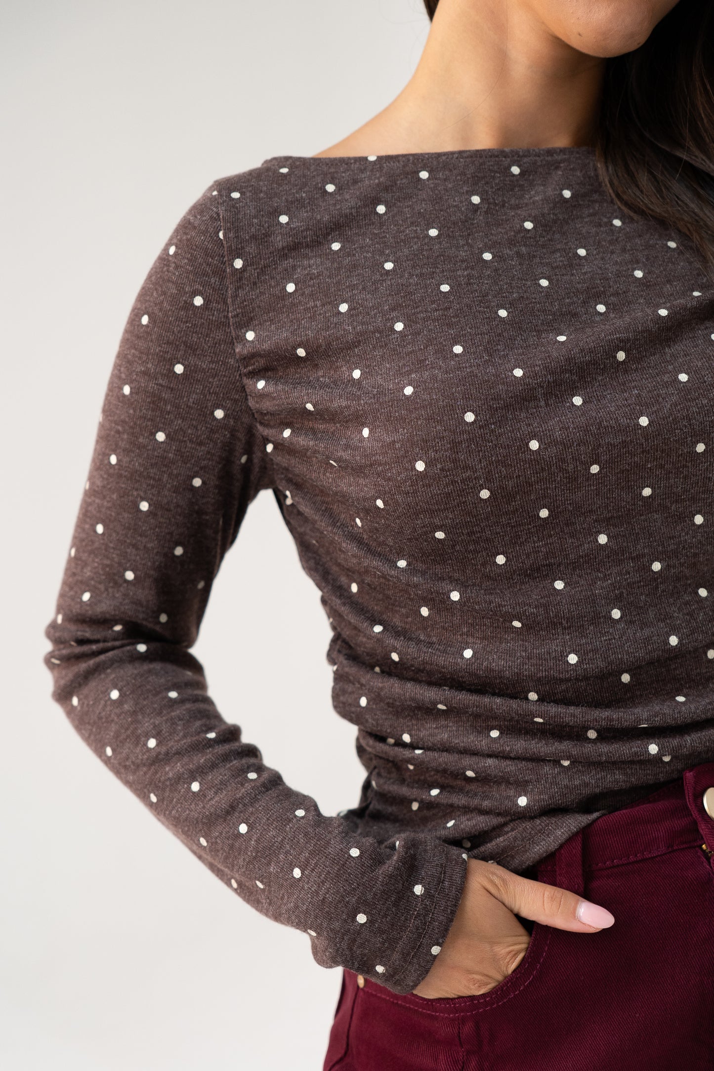 Millie Polka Dot Top In Chocolate