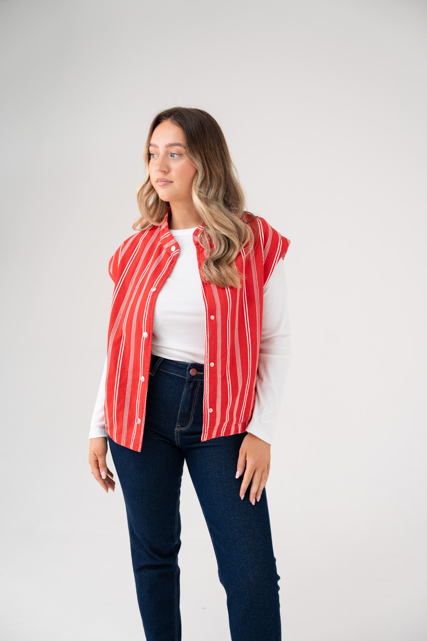 Kiera Stripe Waistcoat In Red