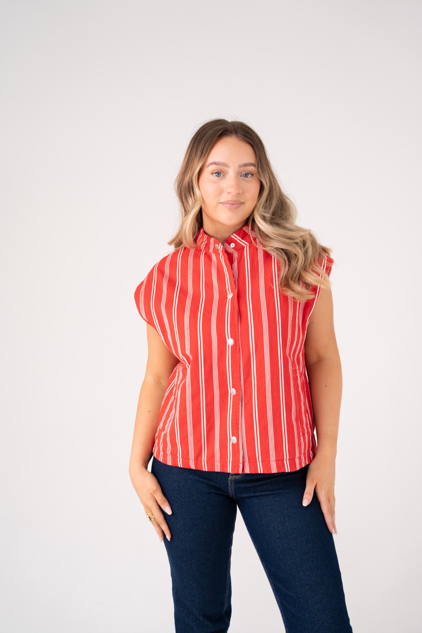 Kiera Stripe Waistcoat In Red