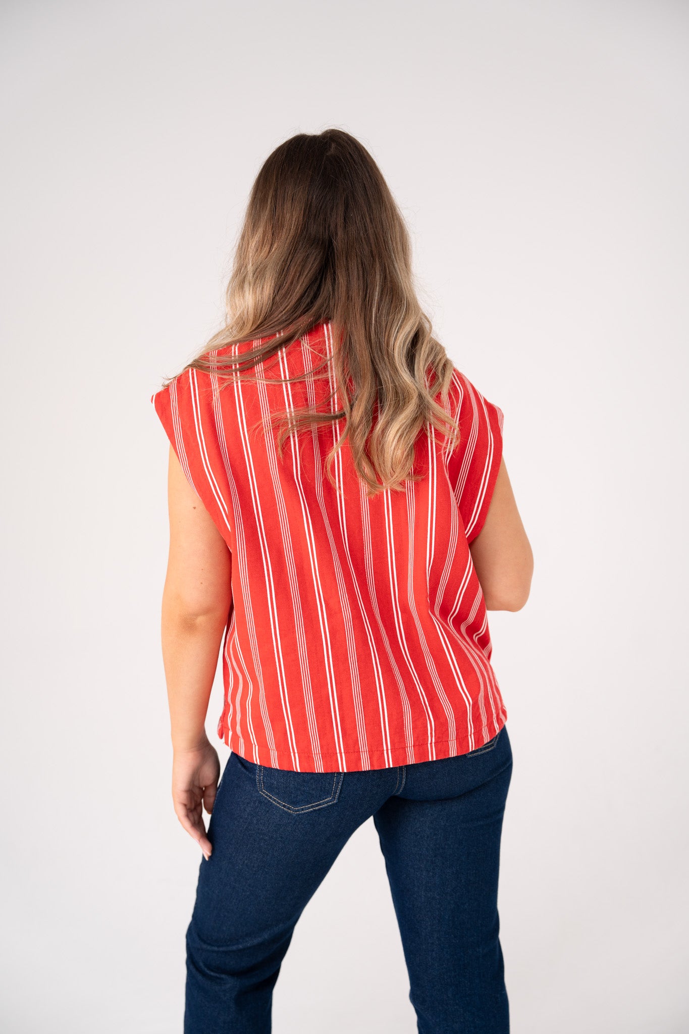 Kiera Stripe Waistcoat In Red
