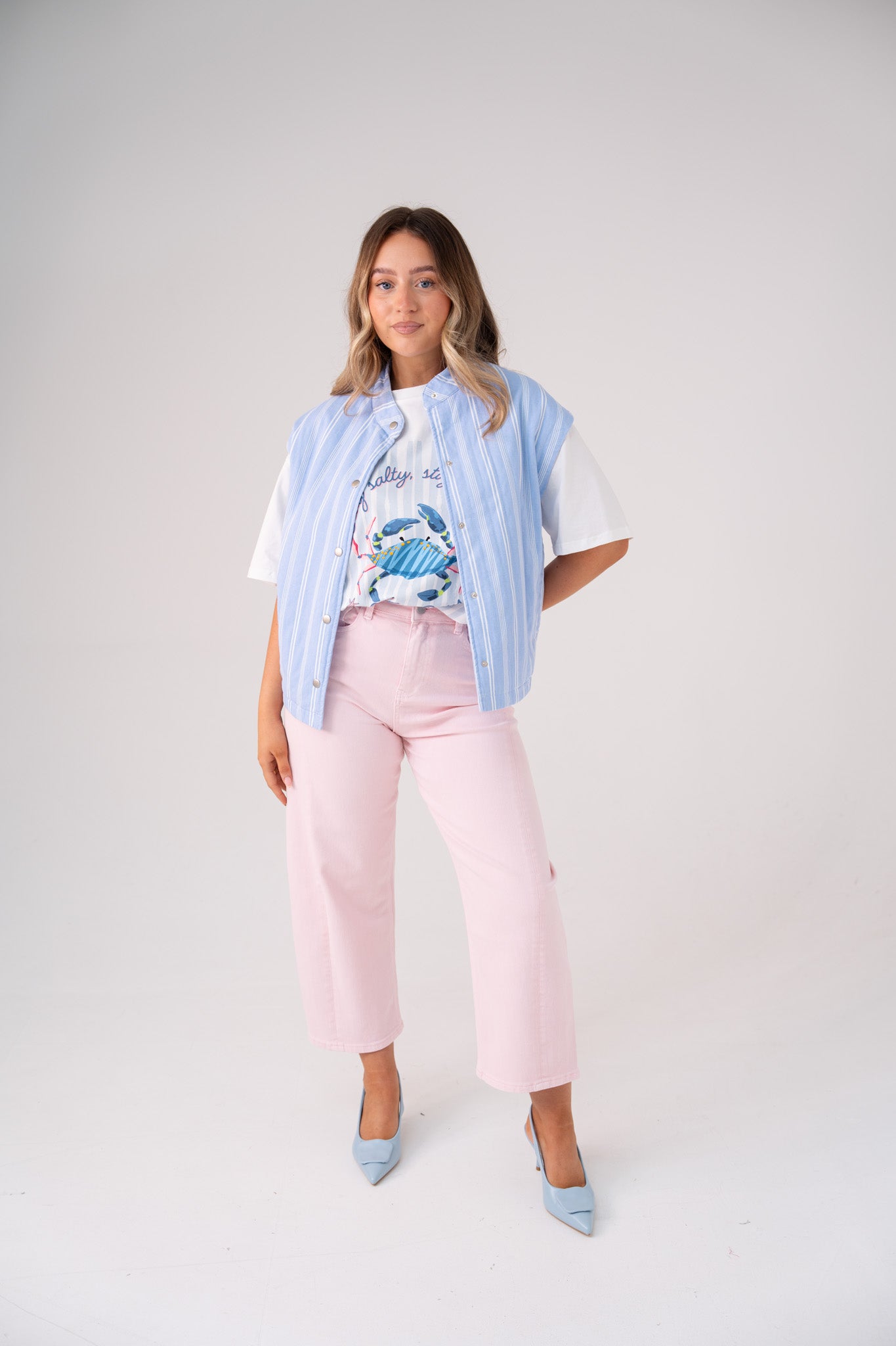 Kiera Stripe Waistcoat In Blue