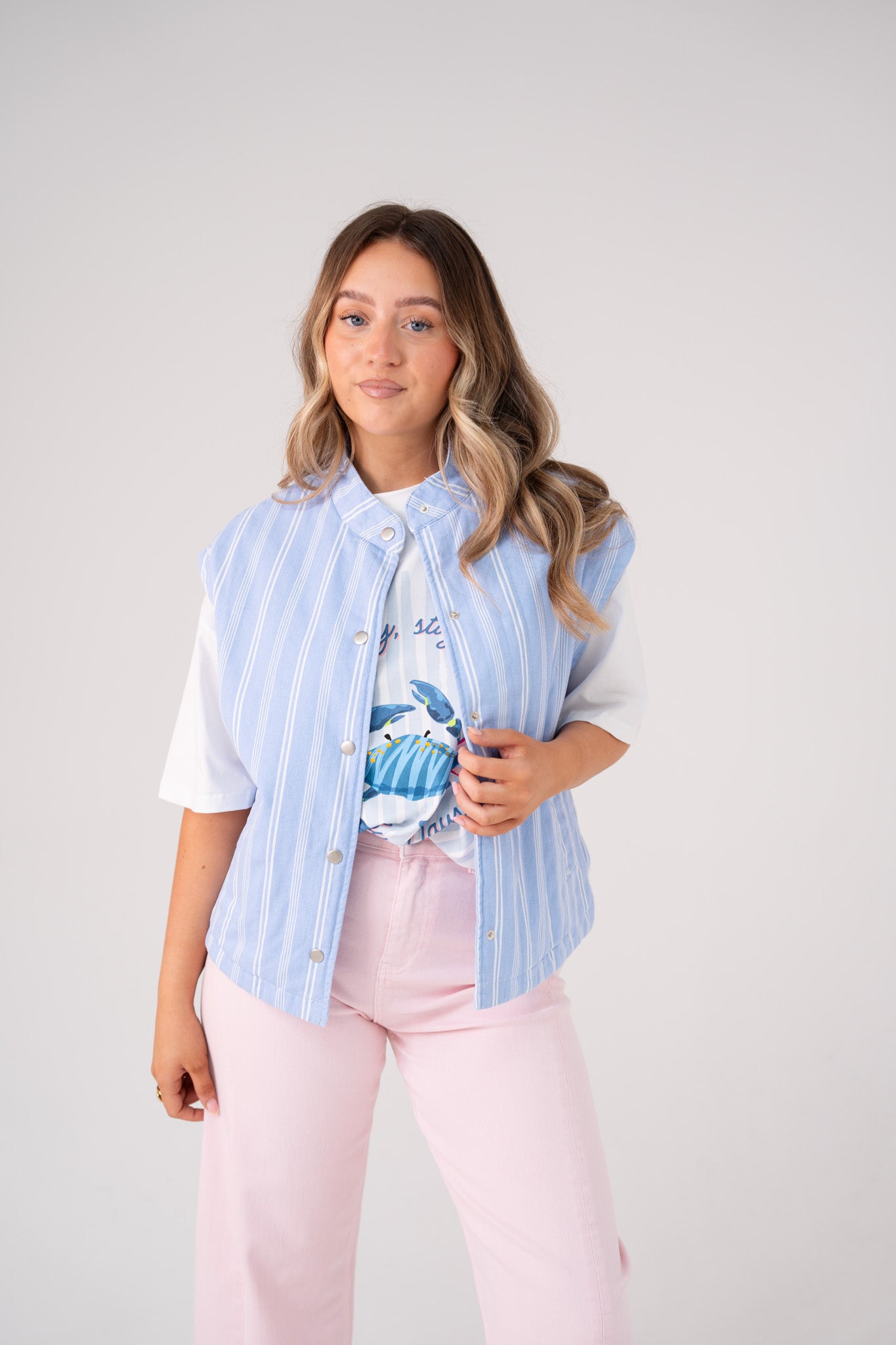 Kiera Stripe Waistcoat In Blue