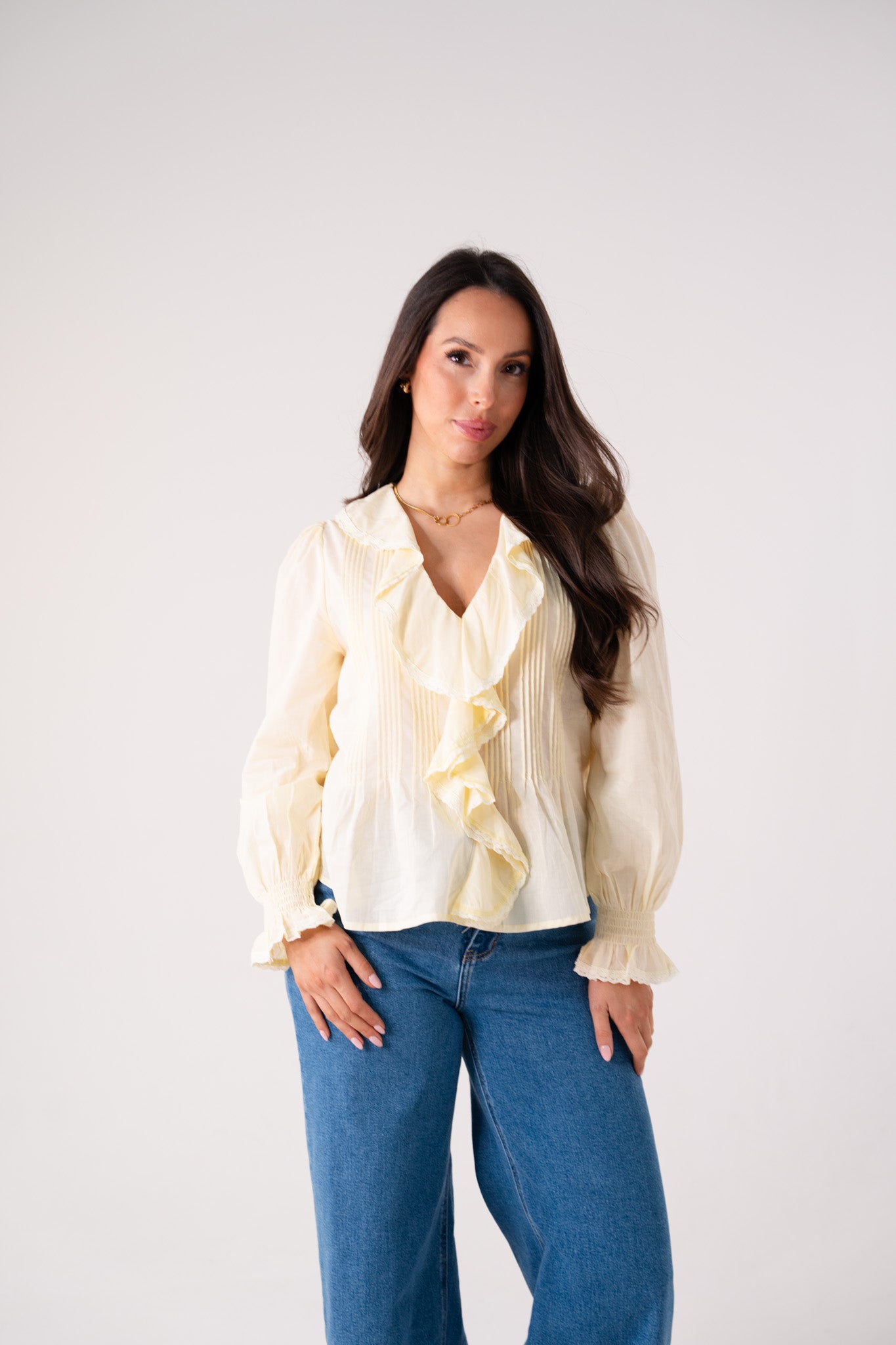 Holly Pleat & Ruffle Blouse In Lemon