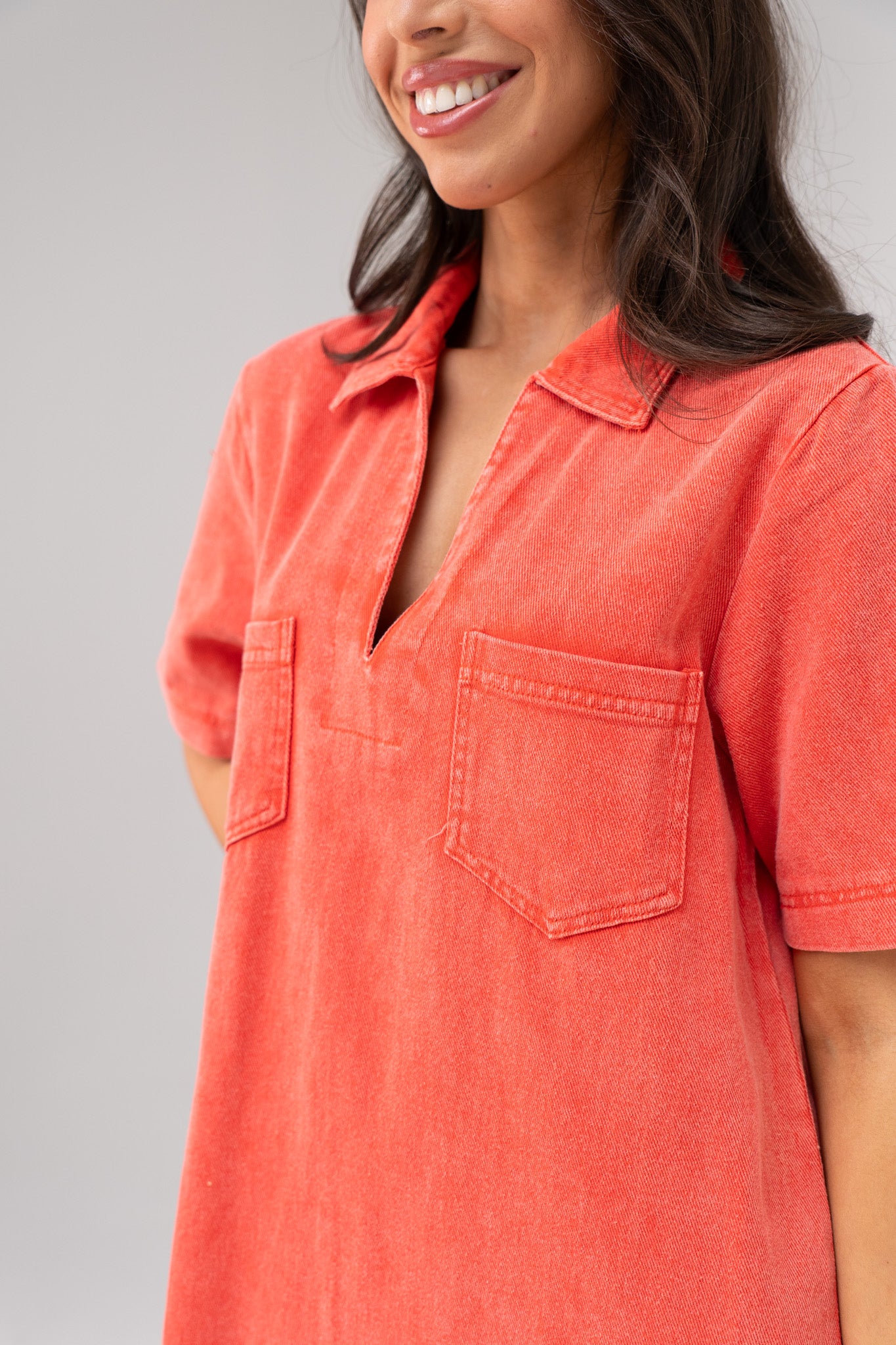 Kendra Denim Shirt Dress In Coral