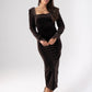Love Laura Square Neck Velvet Dress In Chocolate