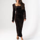 Love Laura Square Neck Velvet Dress In Chocolate