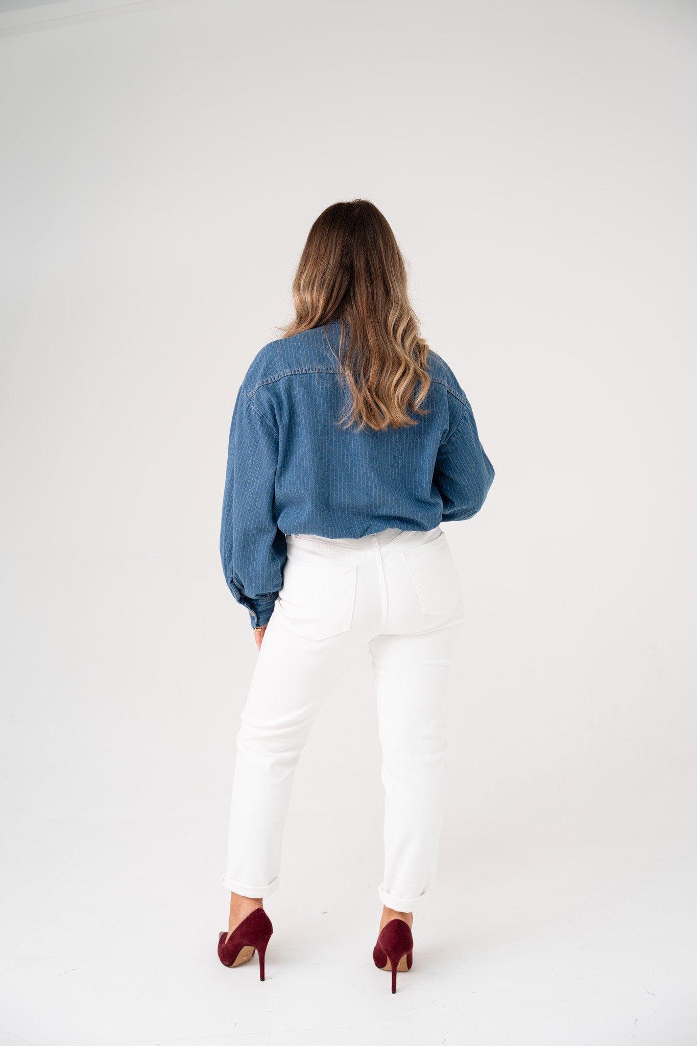 Millie Frill Detail Pinstripe Shirt In Denim