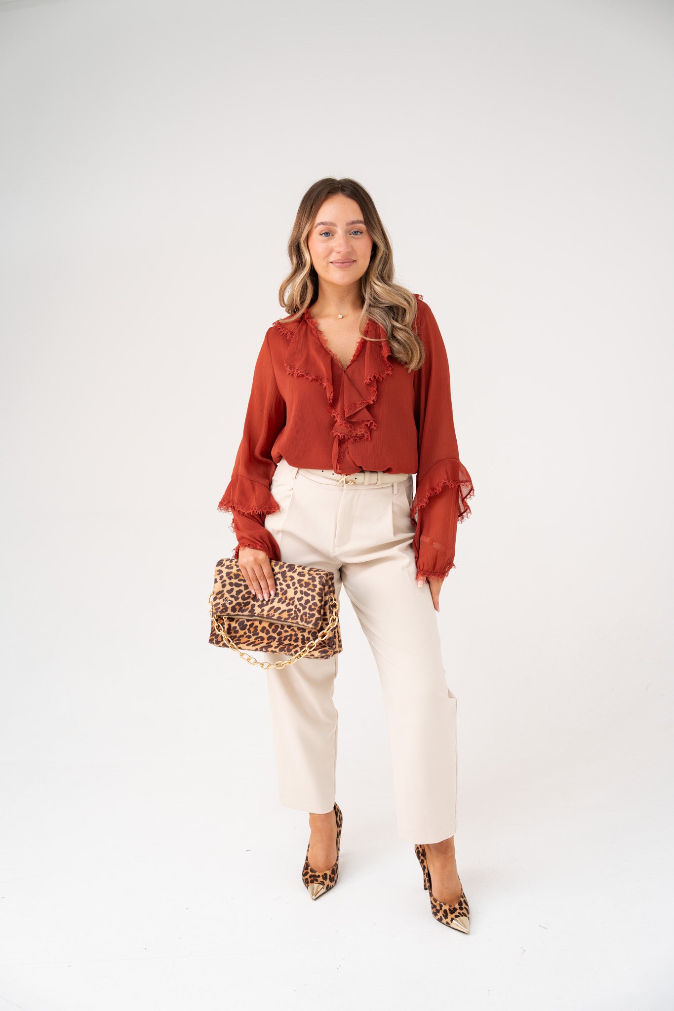 Love Laura Ruffle Blouse In Terracotta
