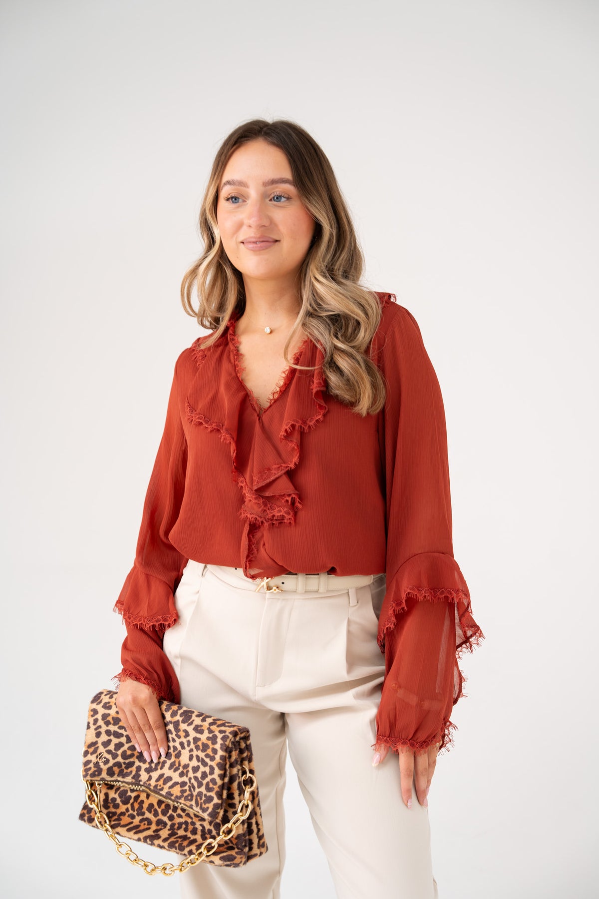 Love Laura Ruffle Blouse In Terracotta