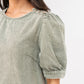 Kendra Puff Sleeve Denim Dress In Khaki