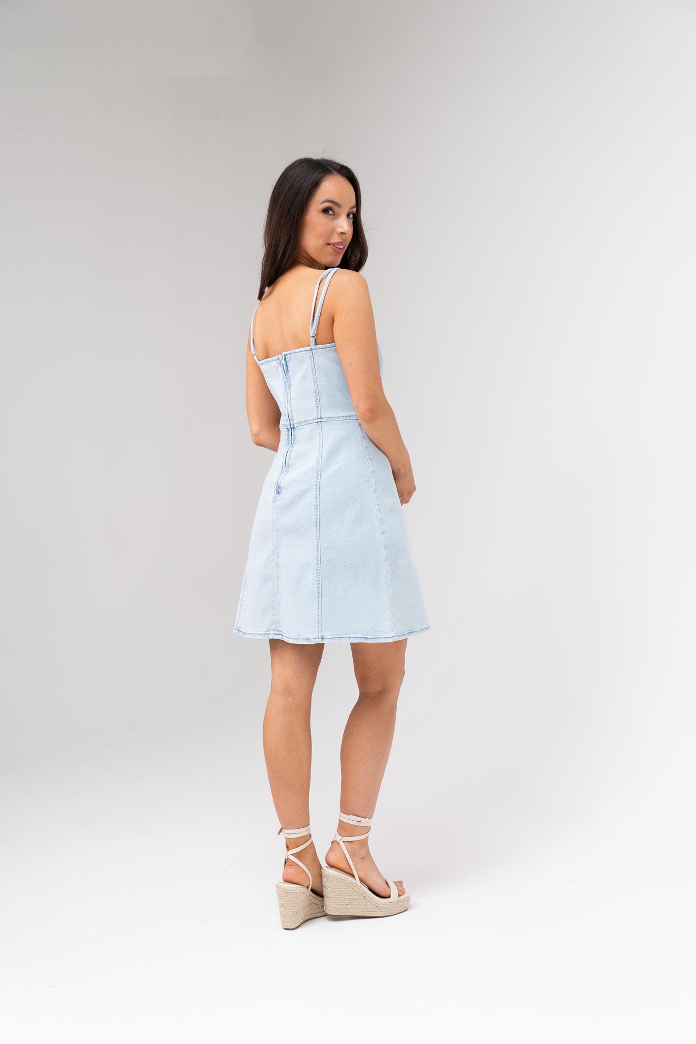 Lynne Strappy Denim Dress In Light Wash