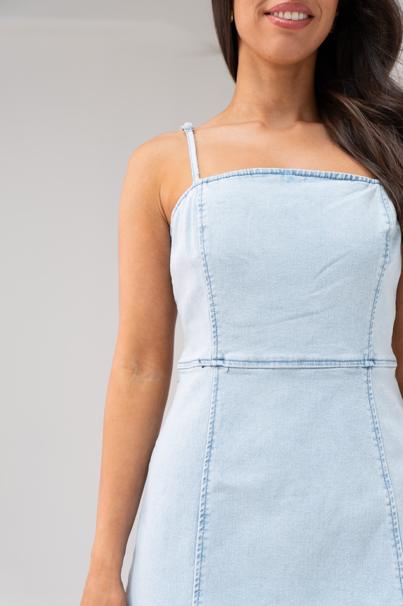 Lynne Strappy Denim Dress In Light Wash