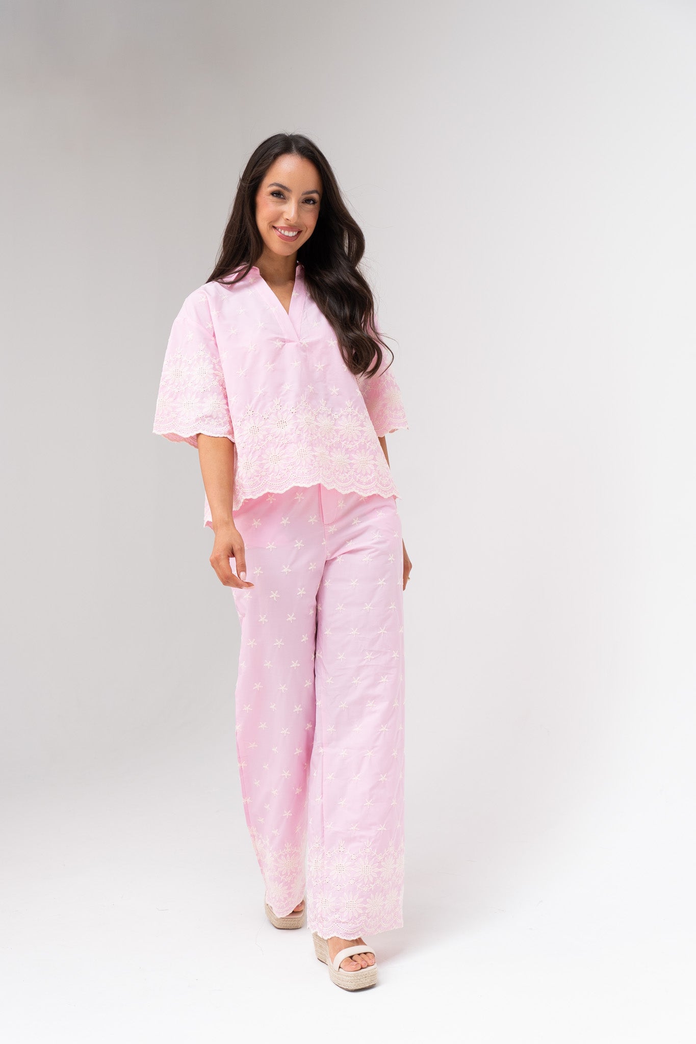 Ella Floral Embroidered Blouse In Pink