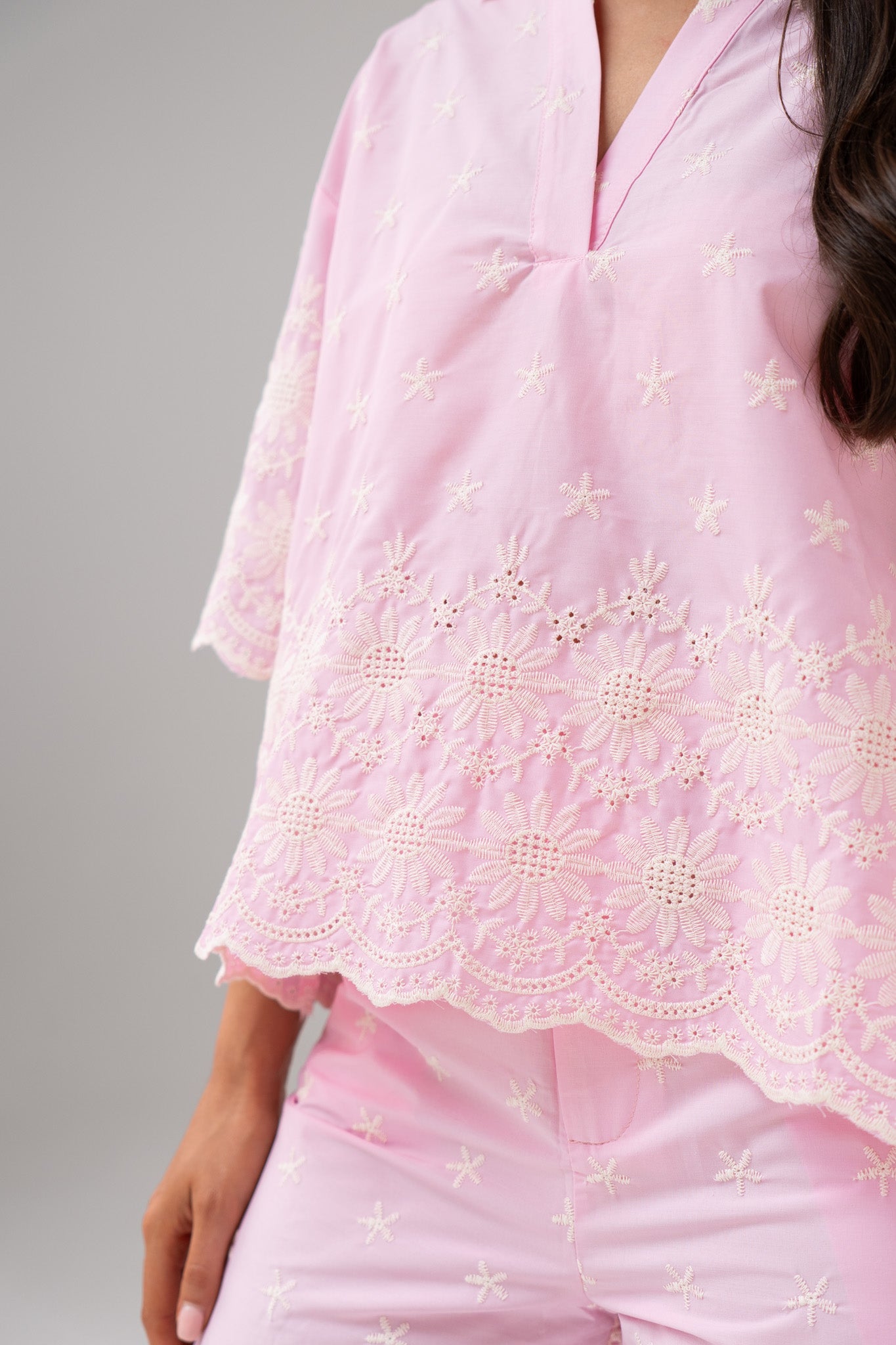 Ella Floral Embroidered Blouse In Pink