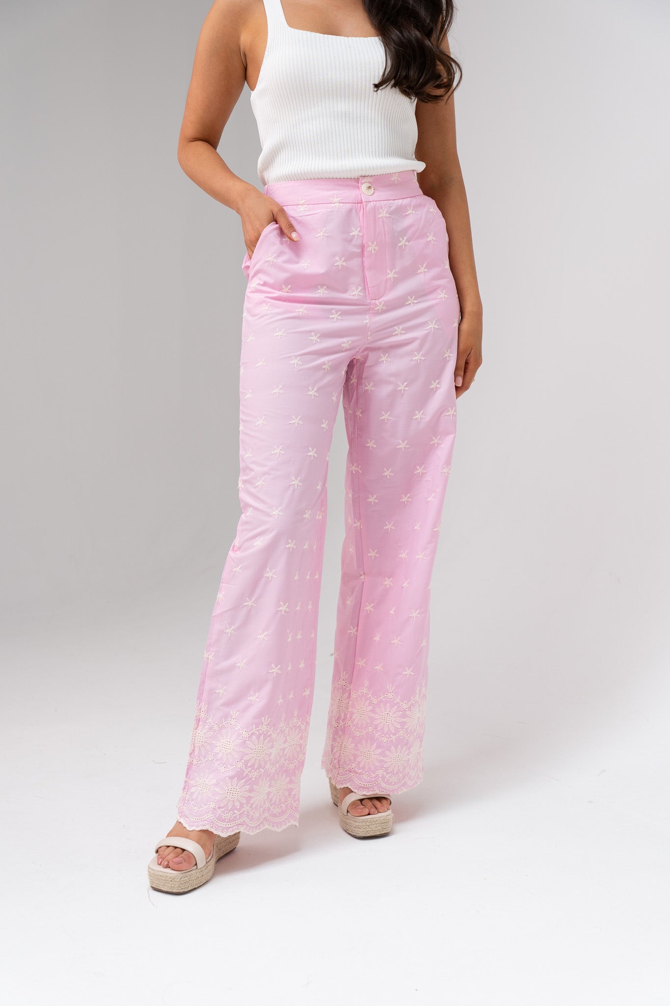 Ella Embroidered Trousers In Pink