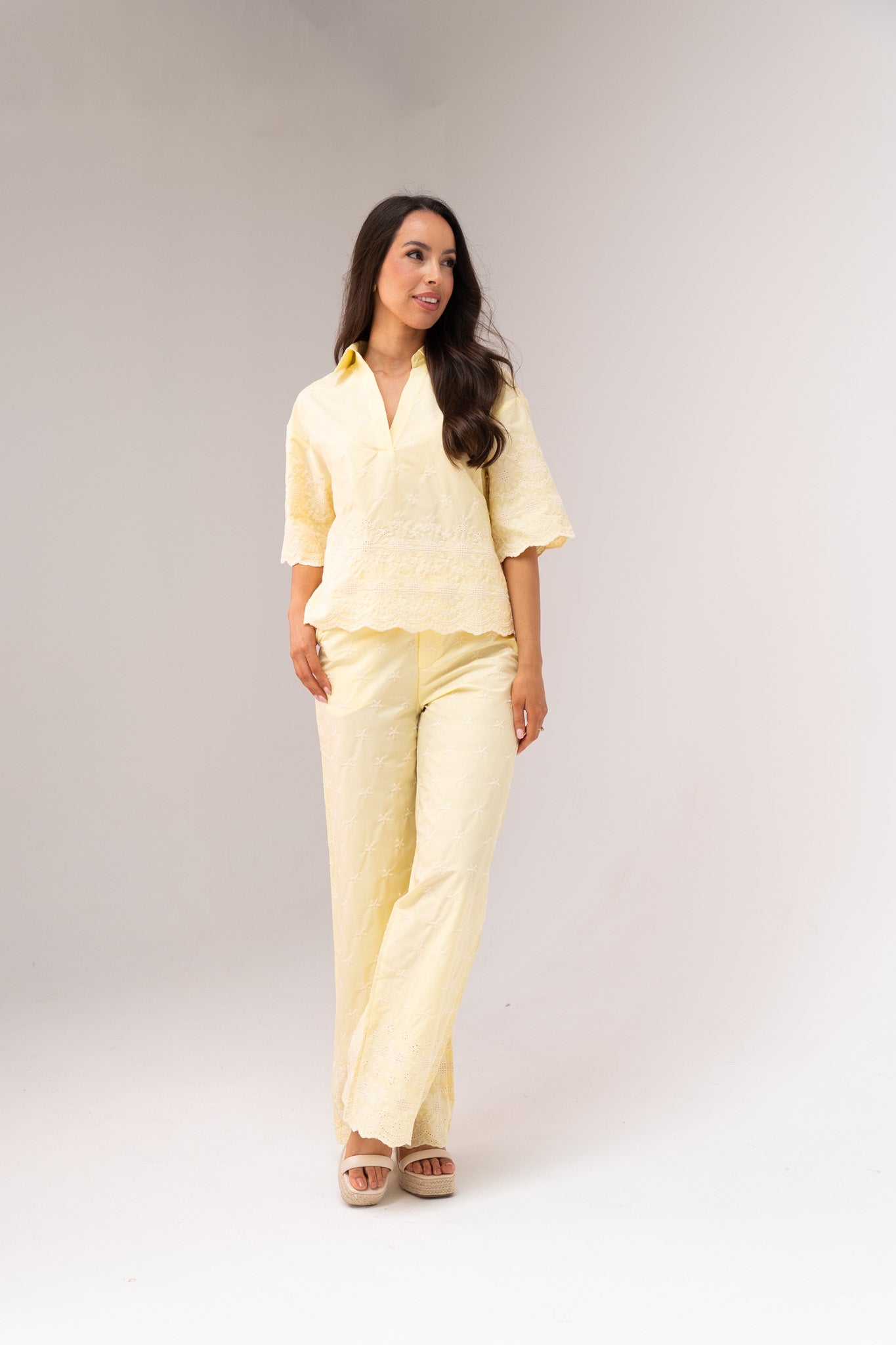 Ella Embroidered Trousers In Yellow